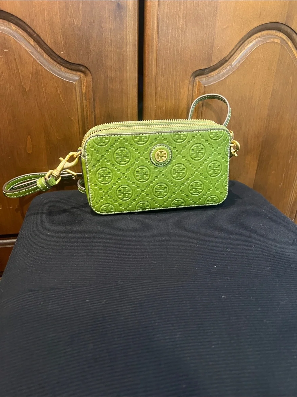 Tory Burch Lime Green Logo-Embossed Mini Crossbody